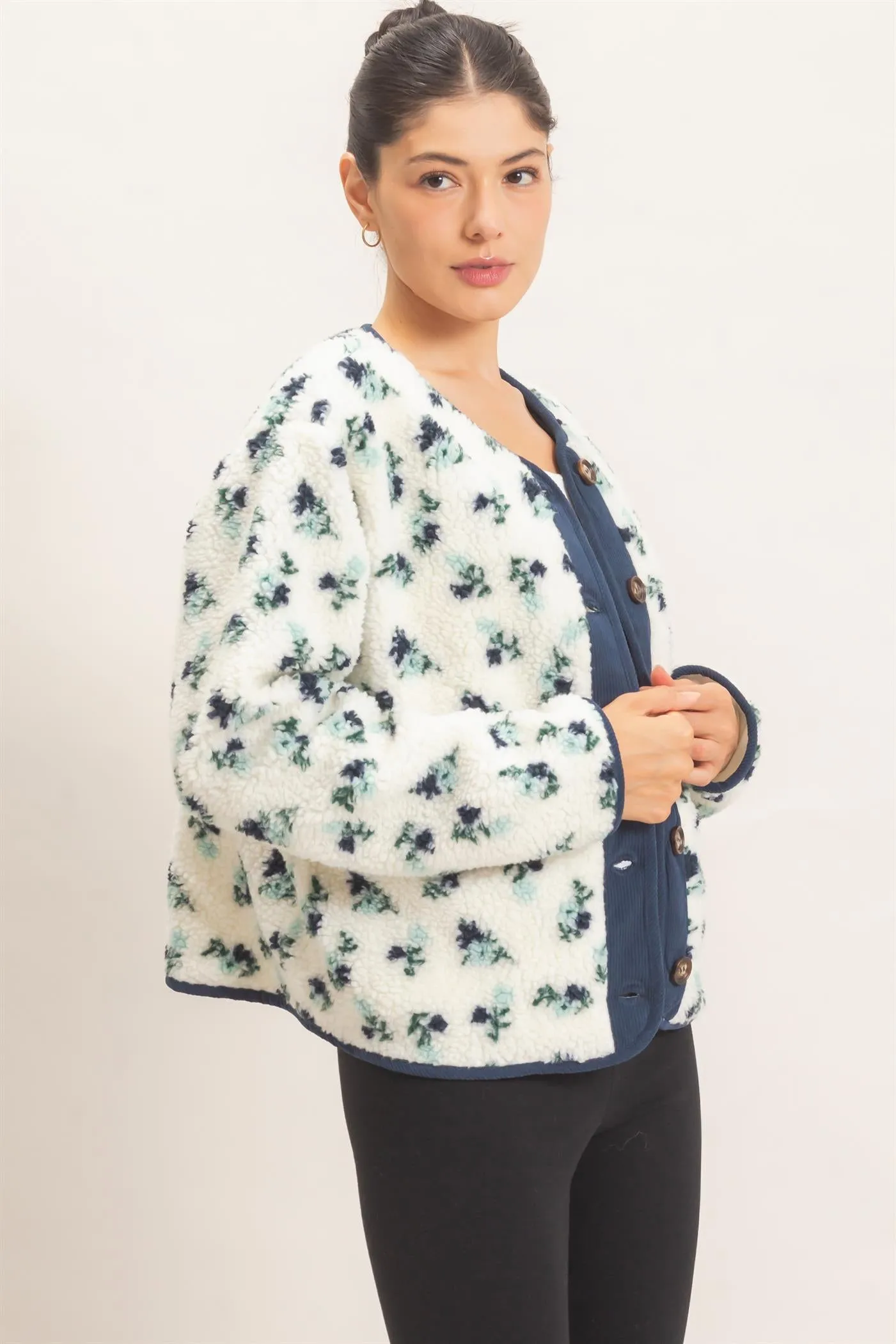 Floral Sherpa Jacket With Corduroy Trim sold by HYFVE product image thumbnail 3