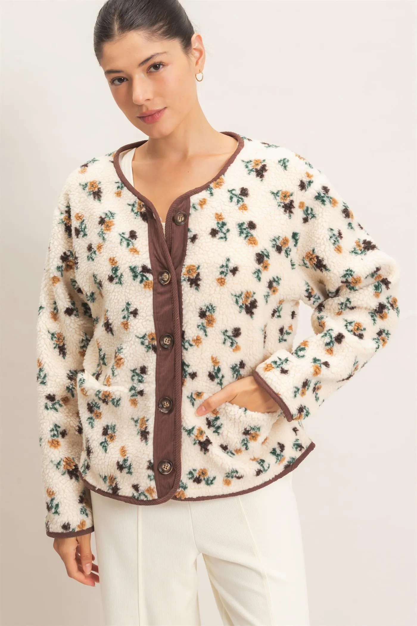 Floral Sherpa Jacket With Corduroy Trim sold by HYFVE product image thumbnail 2