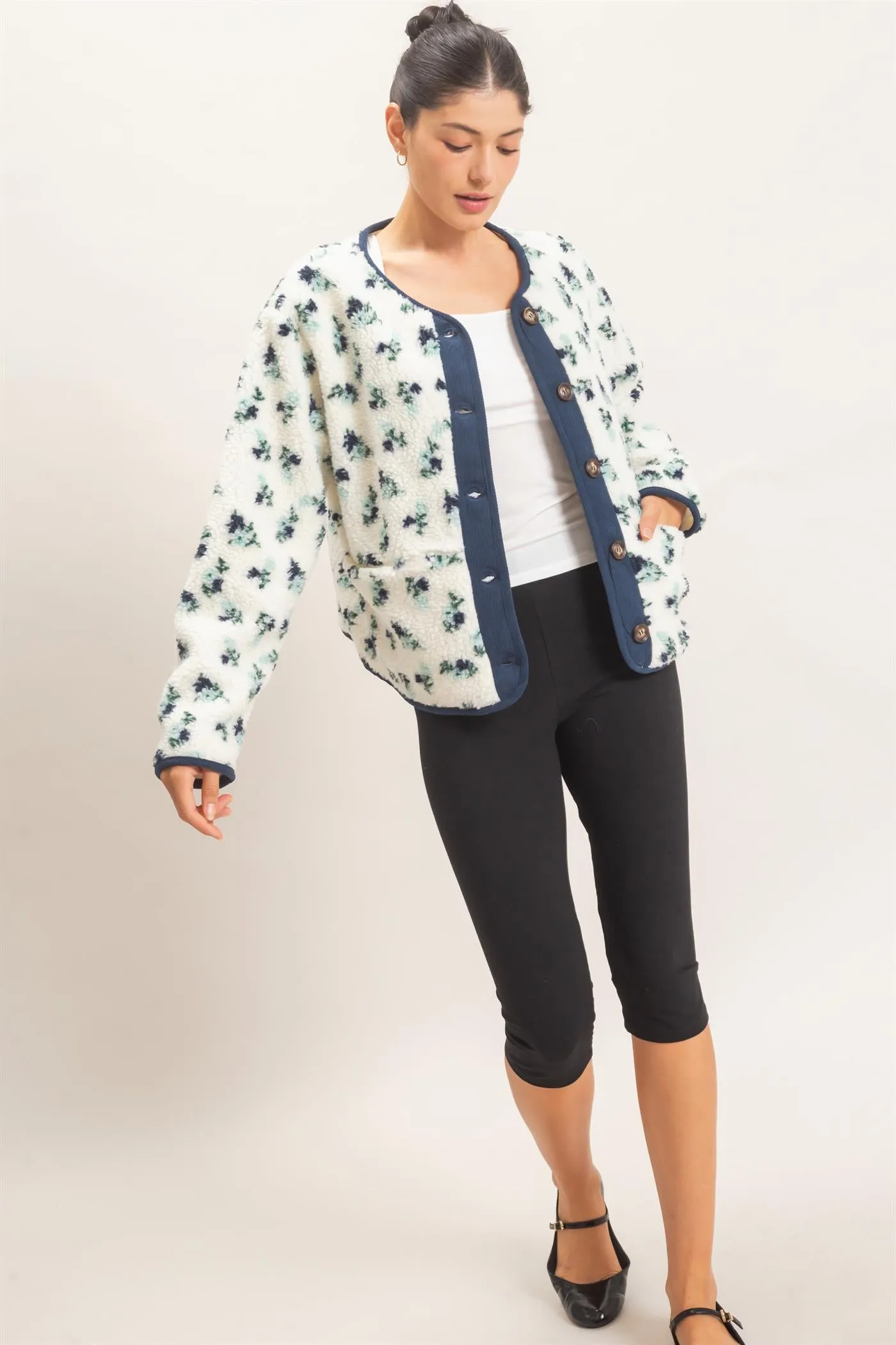 Floral Sherpa Jacket With Corduroy Trim sold by HYFVE product image thumbnail 5
