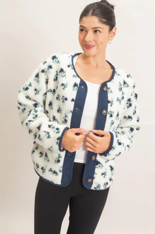 Floral Sherpa Jacket With Corduroy Trim made by HYFVE
