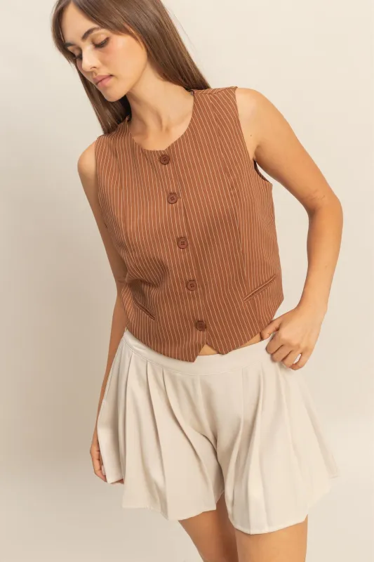 Striped Button Down Vest Top made by HYFVE