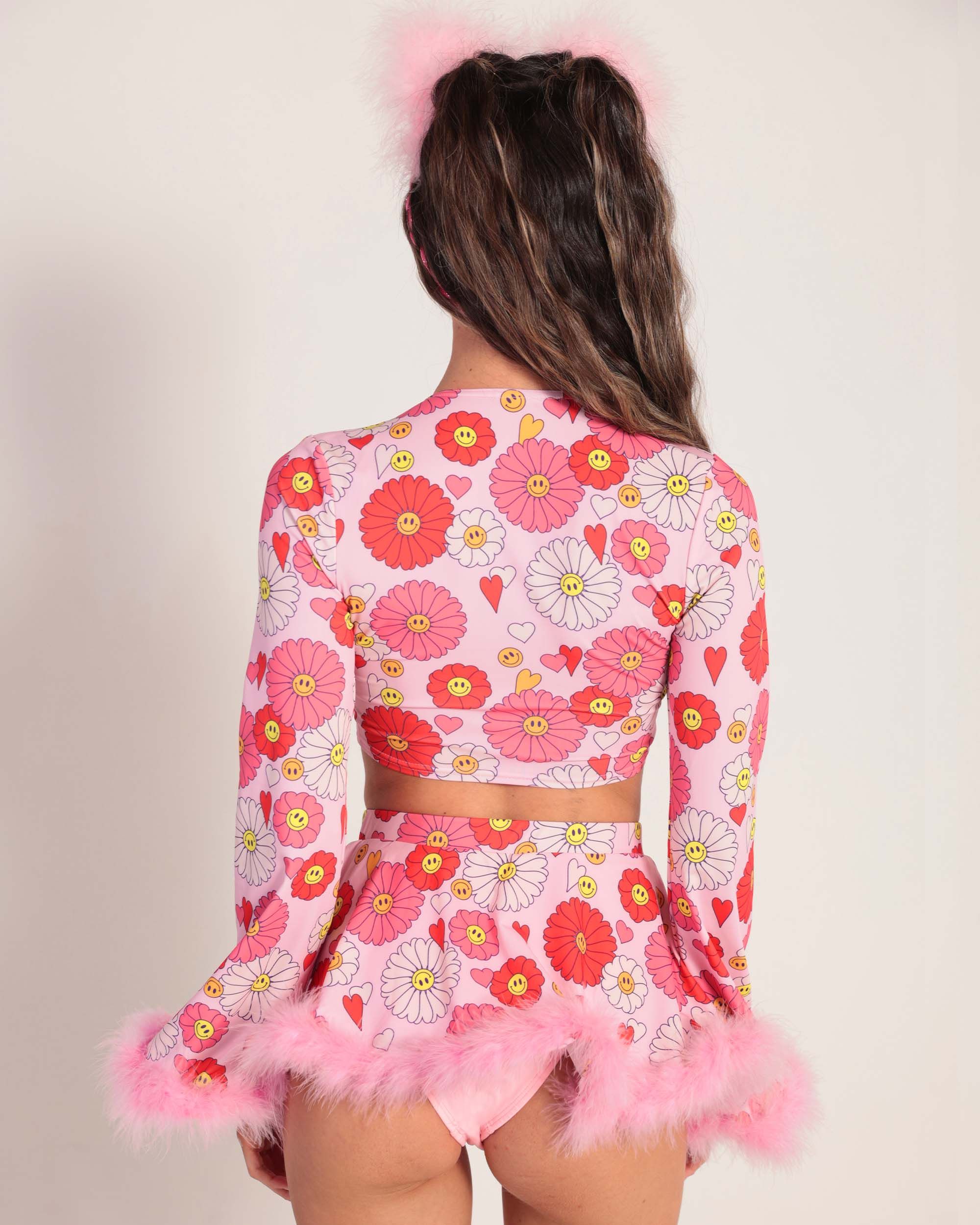 Happy Aura Daisy Marabou Long Sleeve Top sold by iHeartRaves product image thumbnail 4