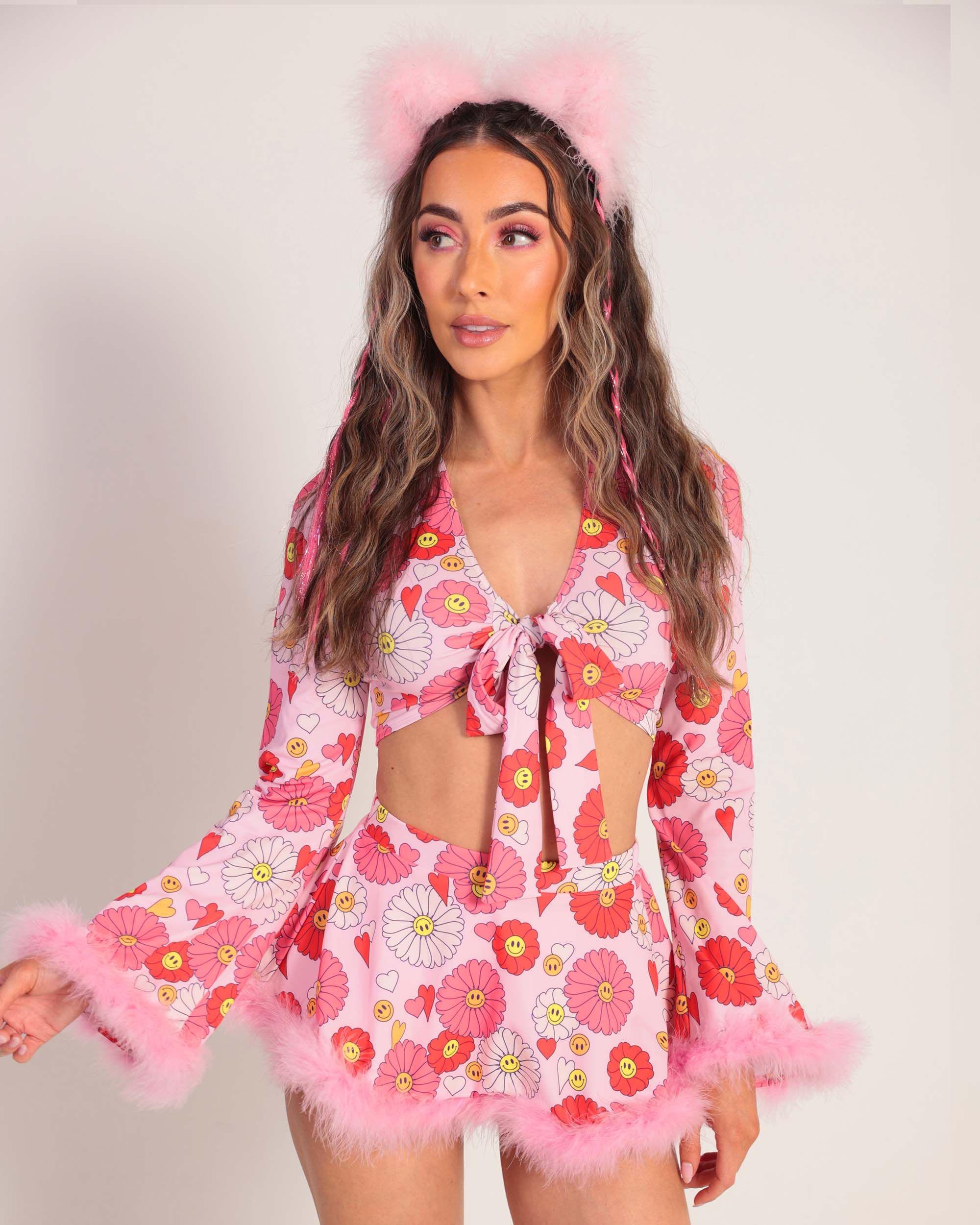 Happy Aura Daisy Marabou Long Sleeve Top sold by iHeartRaves