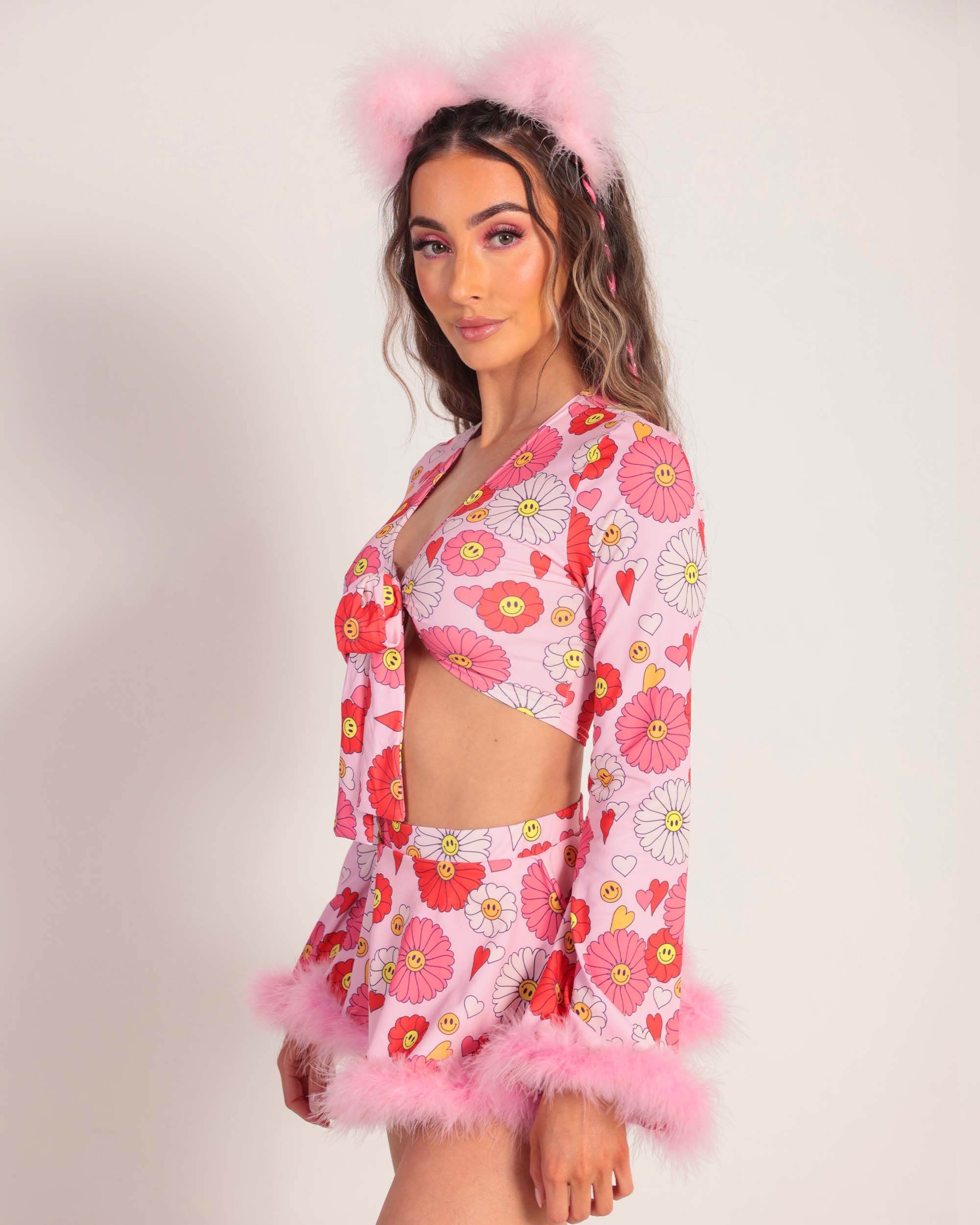 Happy Aura Daisy Marabou Long Sleeve Top sold by iHeartRaves product image thumbnail 2