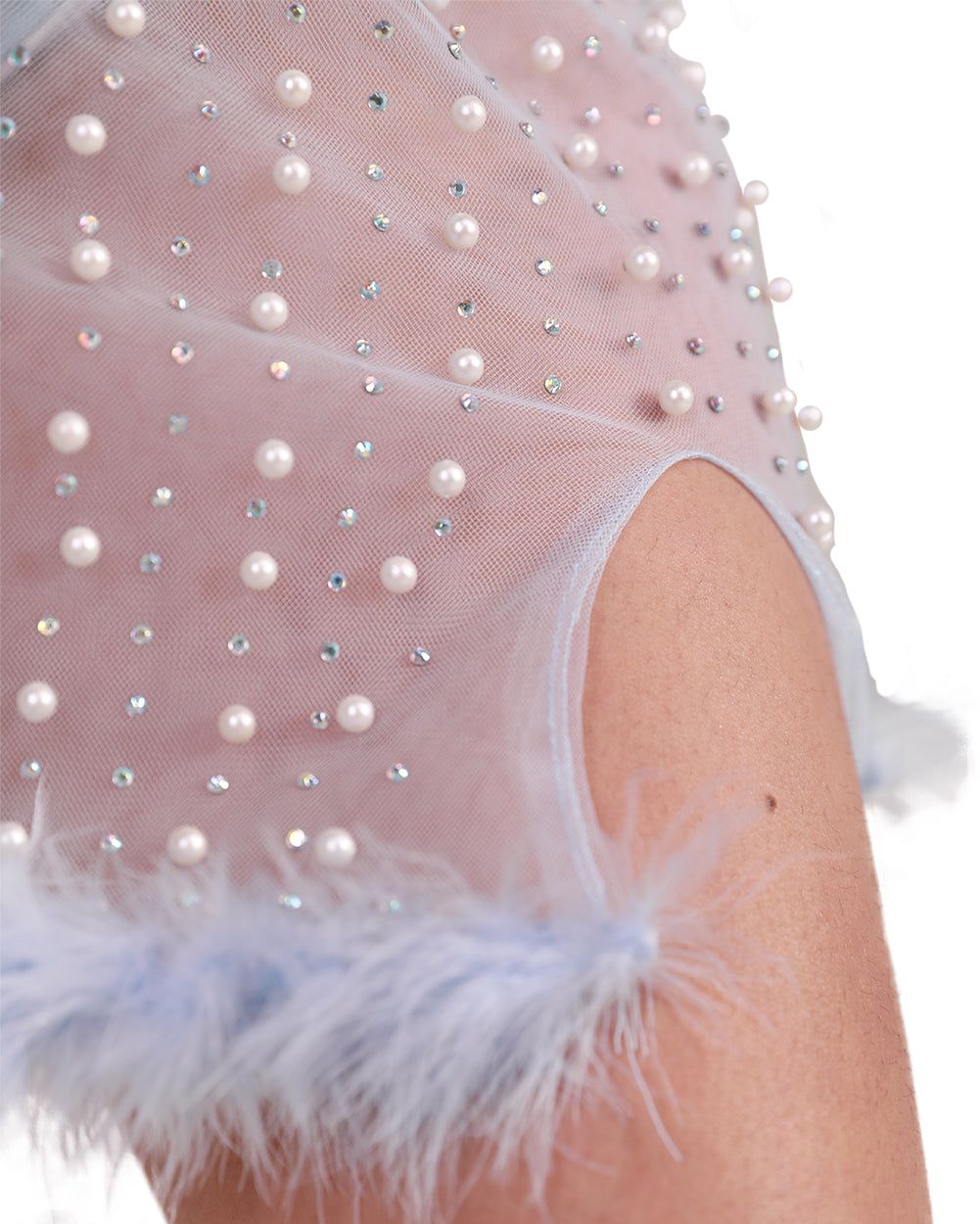 Glamour Girl Pearl Studded Marabou Skirt Set - Baby Blue sold by iHeartRaves product image thumbnail 3