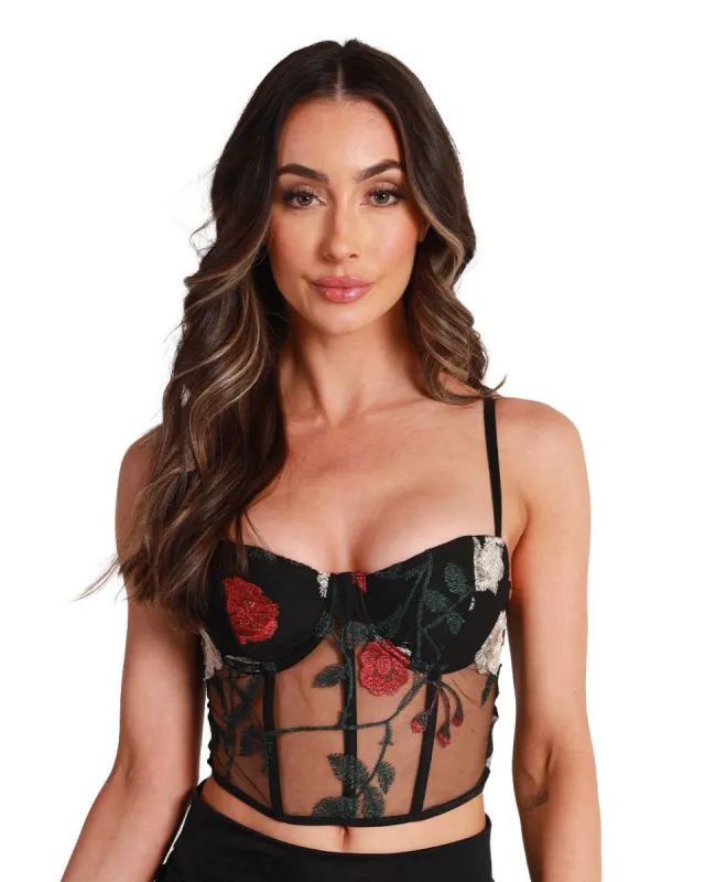 Flower Patch Embroidered Mesh Bustier Top sold by iHeartRaves