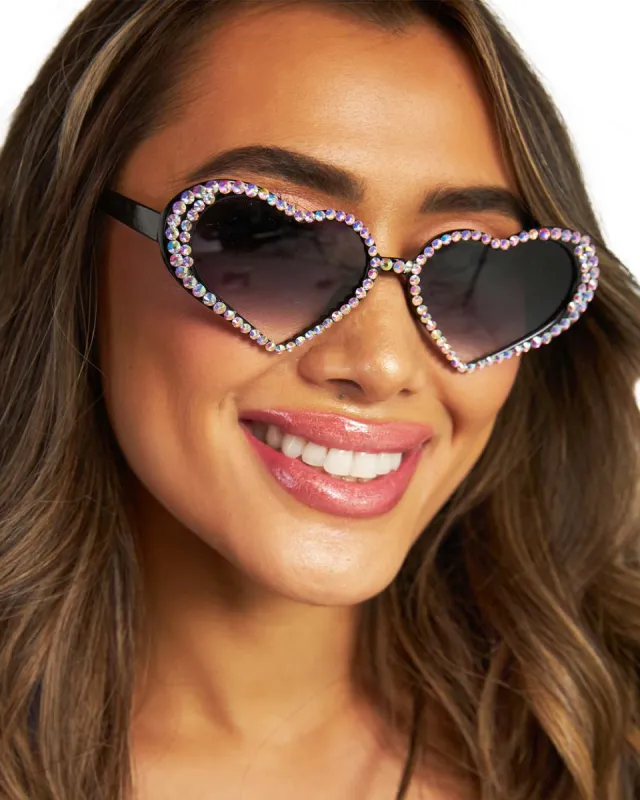 Queen of Hearts Rhinestone-Studded Sunglasses sold by iHeartRaves