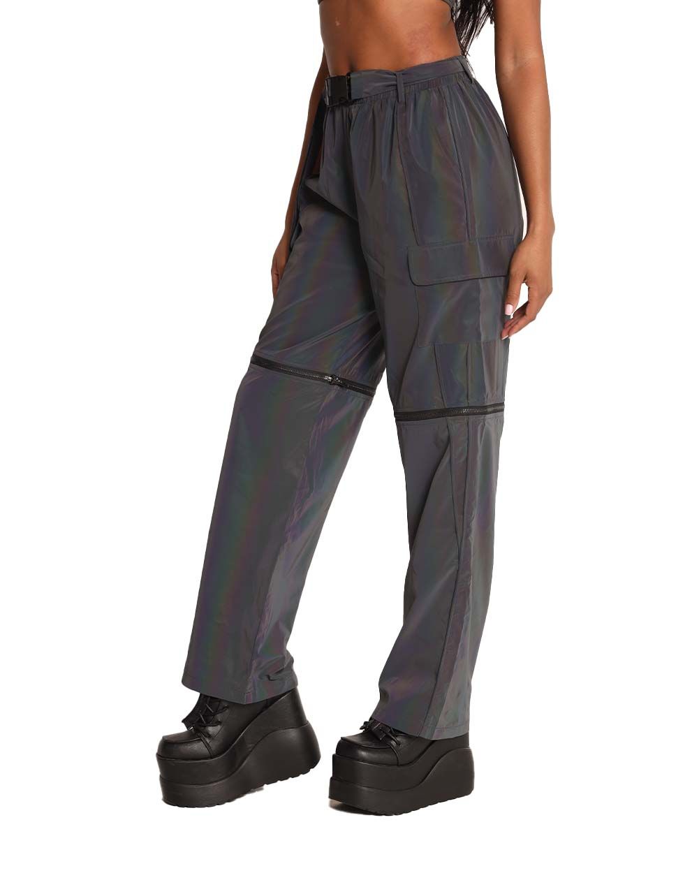 Unisex Time to Reflect Rainbow Reflective Wide Leg Pants sold by iHeartRaves product image thumbnail 4