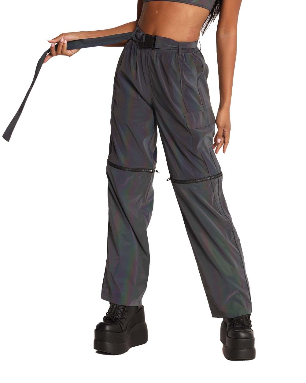 Unisex Time to Reflect Rainbow Reflective Wide Leg Pants sold by iHeartRaves product image thumbnail 3