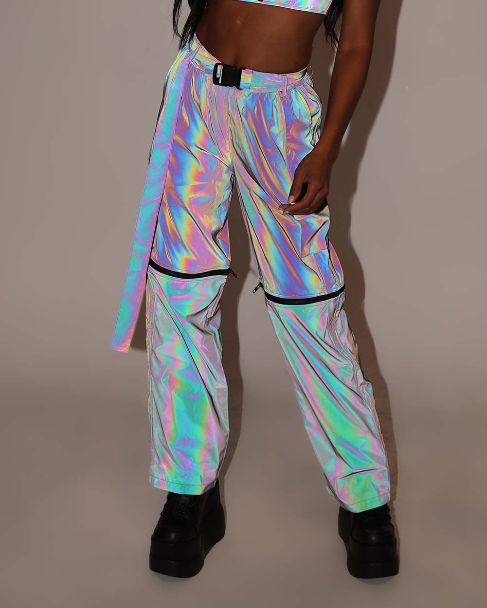Unisex Time to Reflect Rainbow Reflective Wide Leg Pants sold by iHeartRaves