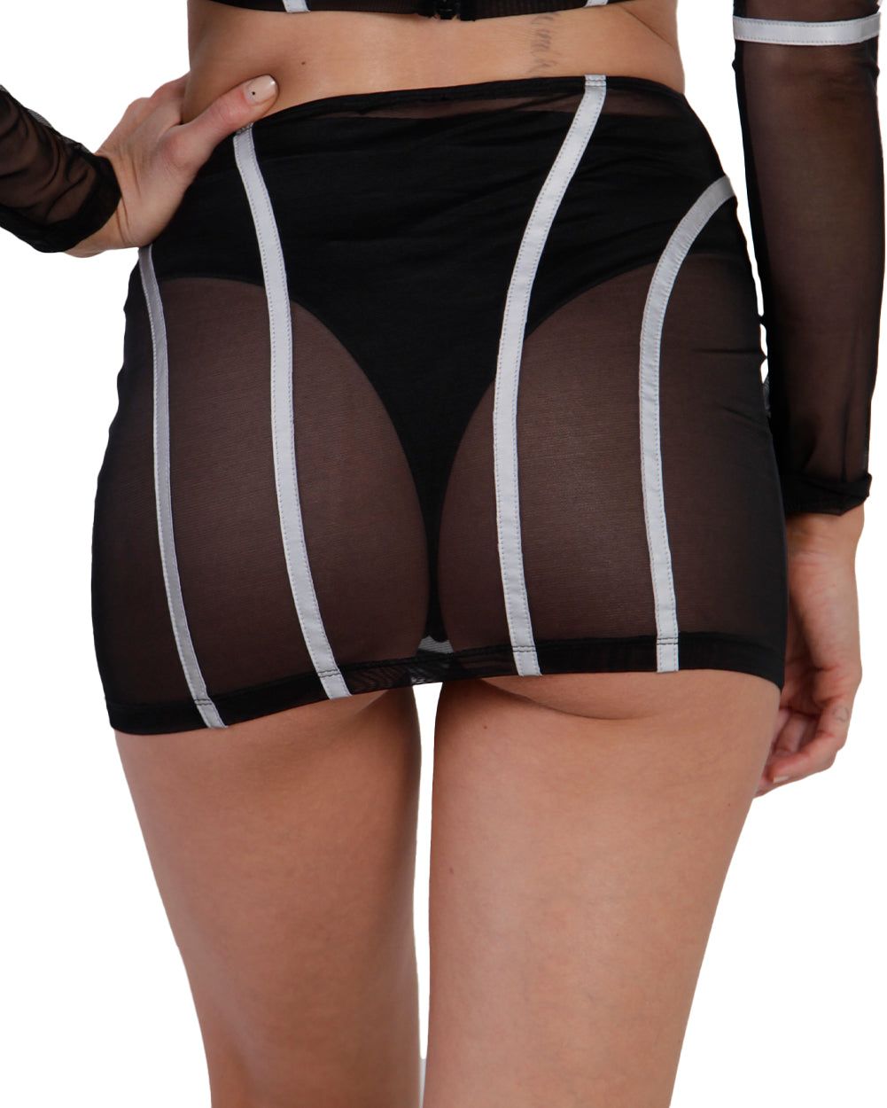 Reflective Wave Mesh Black Mini Skirt sold by iHeartRaves product image thumbnail 4