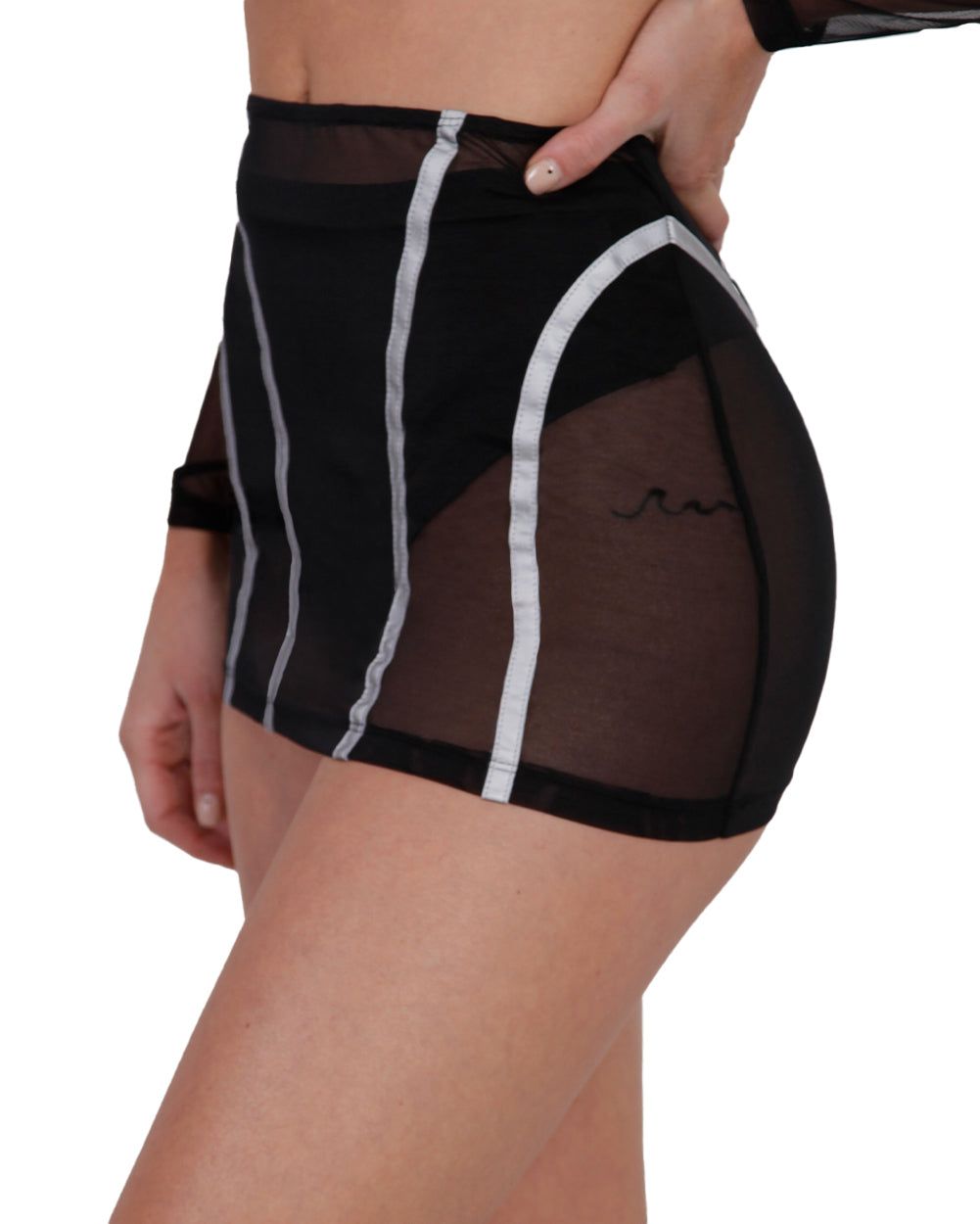Reflective Wave Mesh Black Mini Skirt sold by iHeartRaves product image thumbnail 6