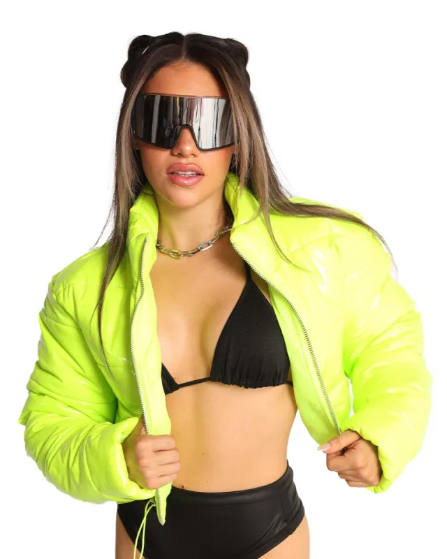 Power Puffer Cropped Jacket - Neon Yellow sold by iHeartRaves