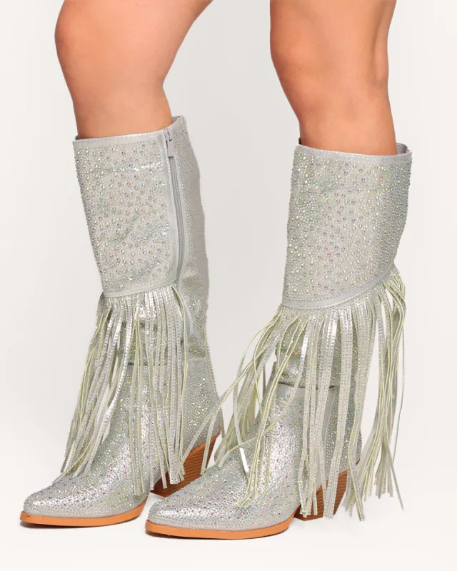 Starry Night Rhinestone Fringe Boots sold by iHeartRaves