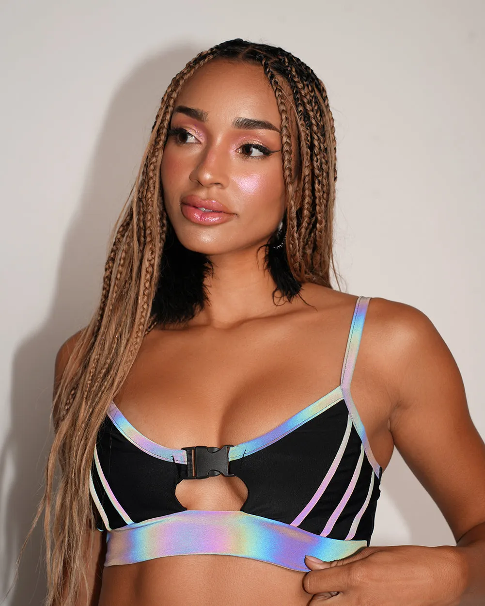 Thunder Shock Rainbow Reflective Speed Clasp Crop Top sold by iHeartRaves