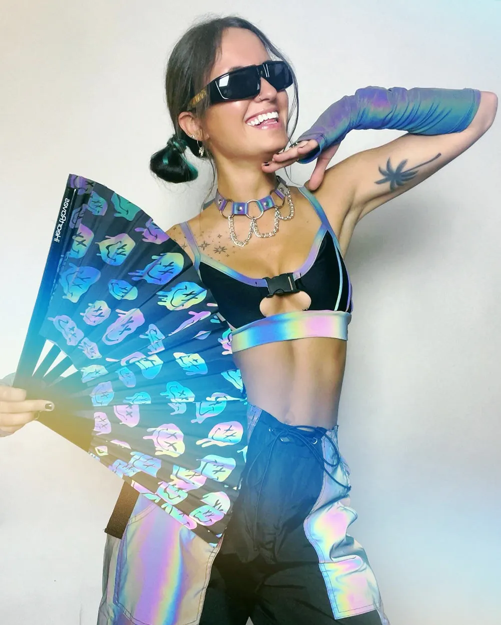 Thunder Shock Rainbow Reflective Speed Clasp Crop Top sold by iHeartRaves product image thumbnail 5