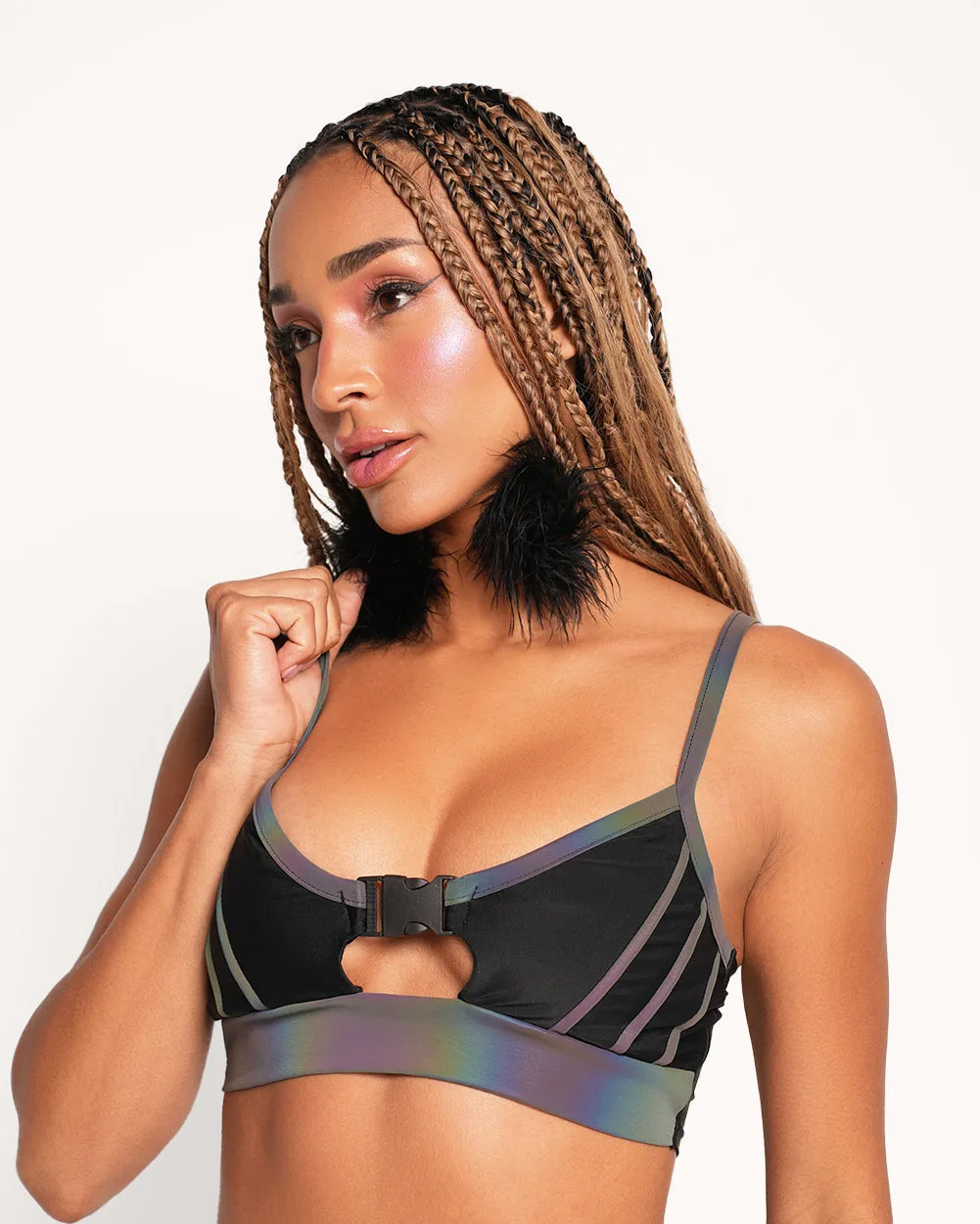 Thunder Shock Rainbow Reflective Speed Clasp Crop Top sold by iHeartRaves product image thumbnail 2