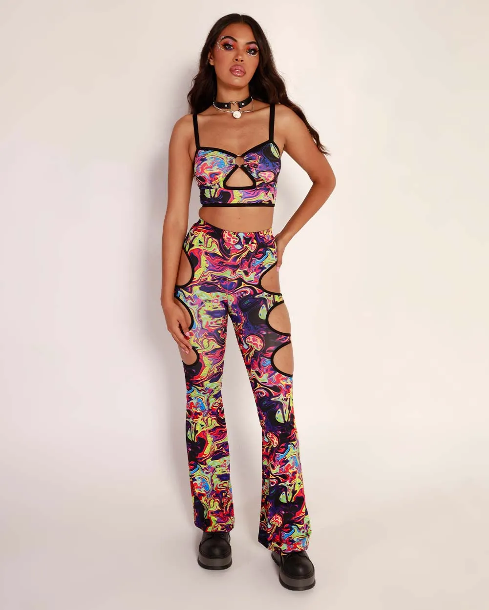 Trippy Toxin Cutout Bell Bottoms sold by iHeartRaves product image thumbnail 5