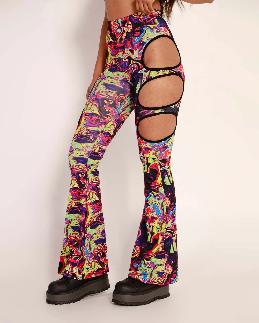 Trippy Toxin Cutout Bell Bottoms sold by iHeartRaves