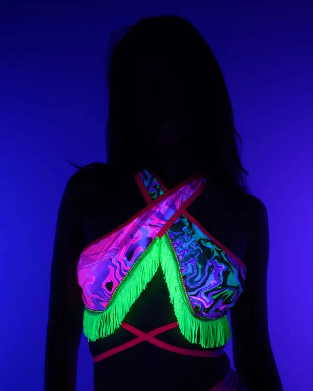 Rolita Couture x iHR Fractal Flashbacks Fringe Wrap Top sold by iHeartRaves