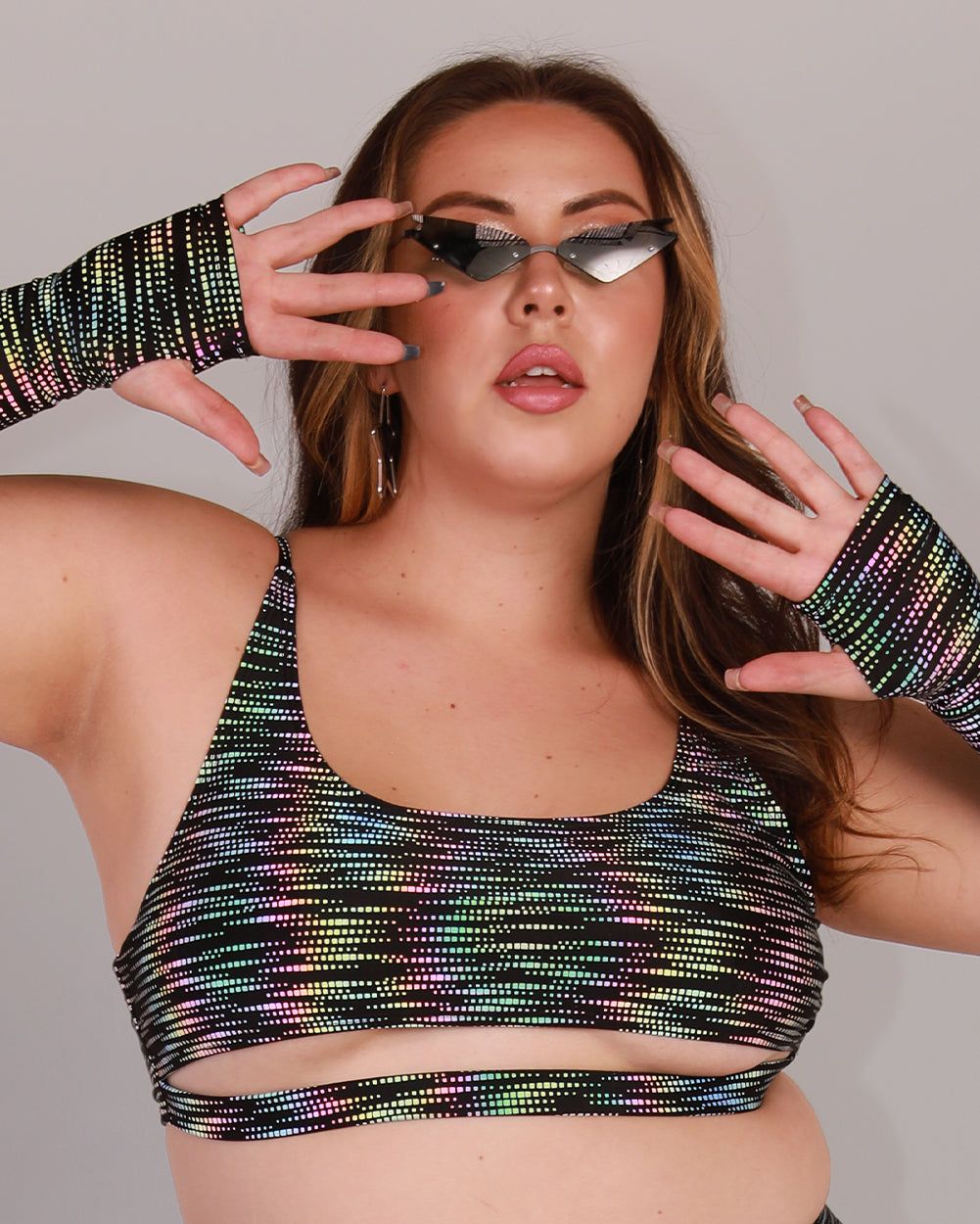 Rainbow Glow Reflective Underboob Crop Top sold by iHeartRaves product image thumbnail 6