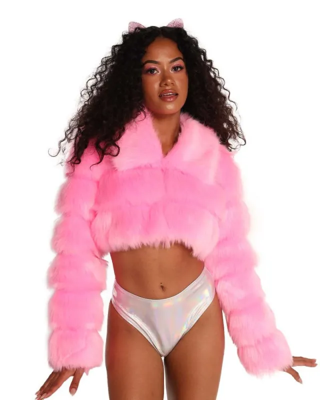 Adults Only Cropped Fur Jacket-Hot Pink sold by iHeartRaves