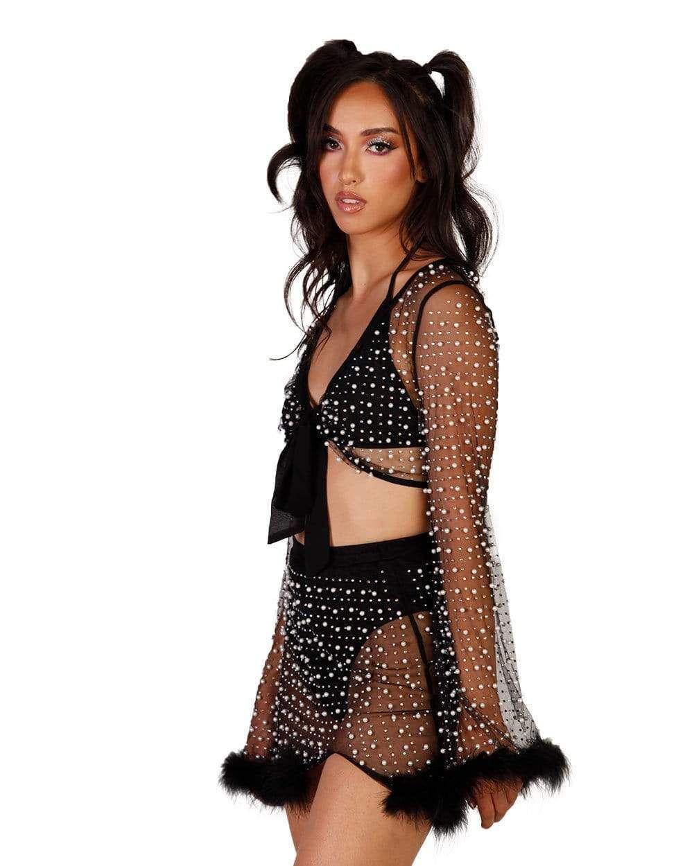 Glamour Girl Pearl Studded Marabou Skirt Set sold by iHeartRaves product image thumbnail 3