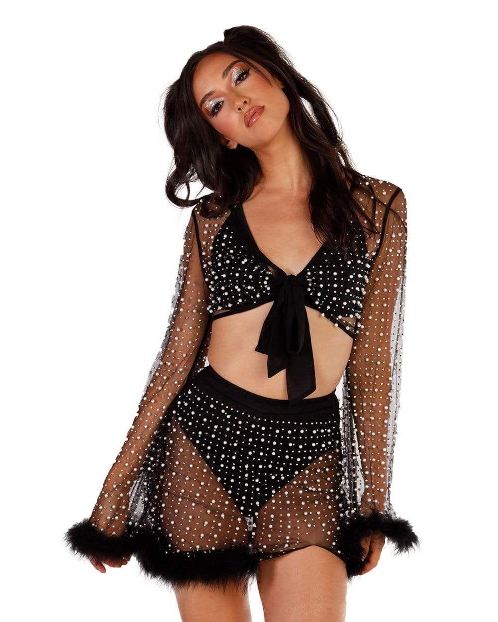 Glamour Girl Pearl Studded Marabou Skirt Set sold by iHeartRaves