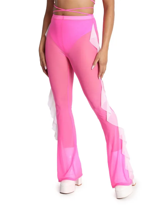 Flirt Alert Mesh Ruffle Bell Bottoms sold by iHeartRaves