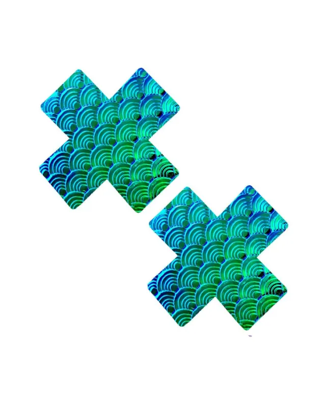 Neva Nude Space Mermaid 3D Holographic Cross Pasties sold by iHeartRaves