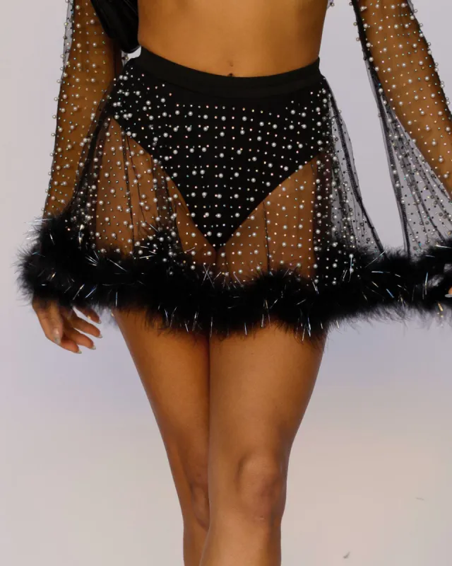 Happy Ever After Tinsel Marabou Mesh Skirt - Black sold by iHeartRaves