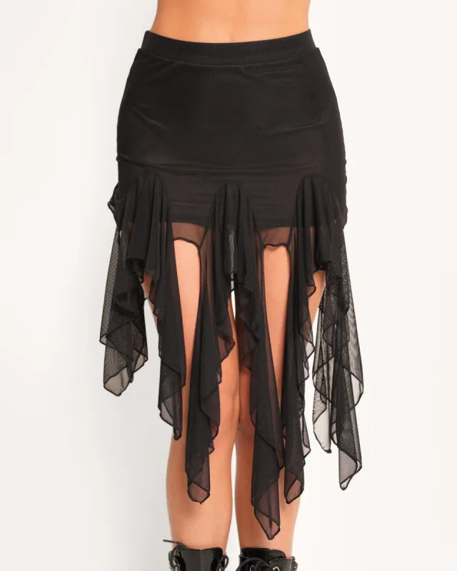 Nightlife Mesh Ruffle Midi Skirt sold by iHeartRaves
