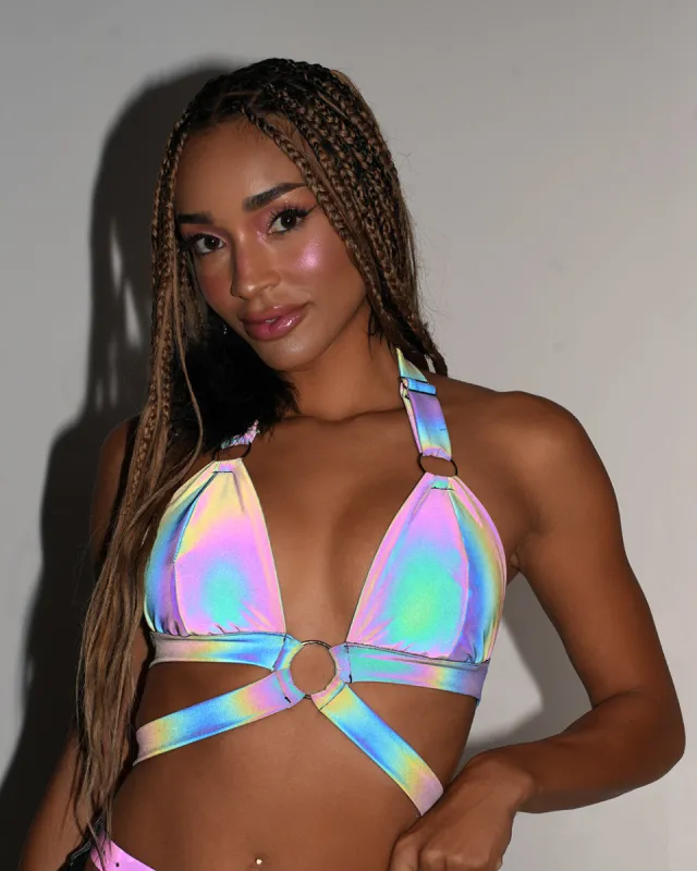 Lightning Flash Rainbow Reflective Crop Top sold by iHeartRaves