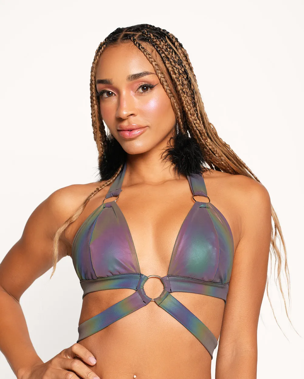 Lightning Flash Rainbow Reflective Crop Top sold by iHeartRaves product image thumbnail 2