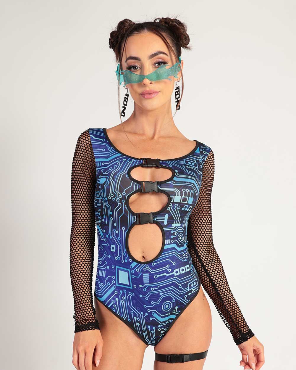Digital Grid Fishnet Bodysuit sold by iHeartRaves