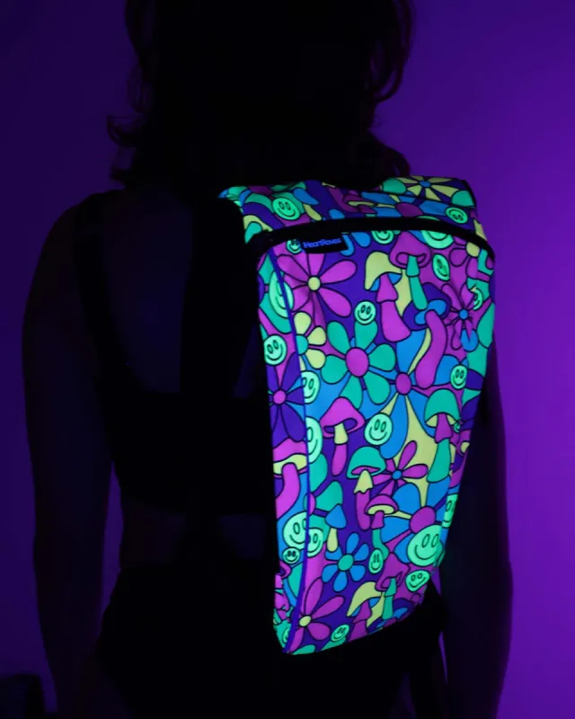 Psychedelic Smiley UV Reactive Hydration Pack with Back Pocket for Anti-Theft sold by iHeartRaves
