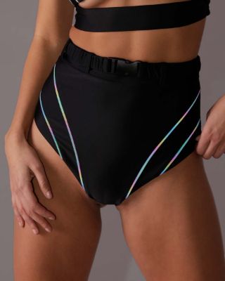 Turn Up the Lights High-Waist Speed Clasp Rainbow Reflective Bottoms sold by iHeartRaves