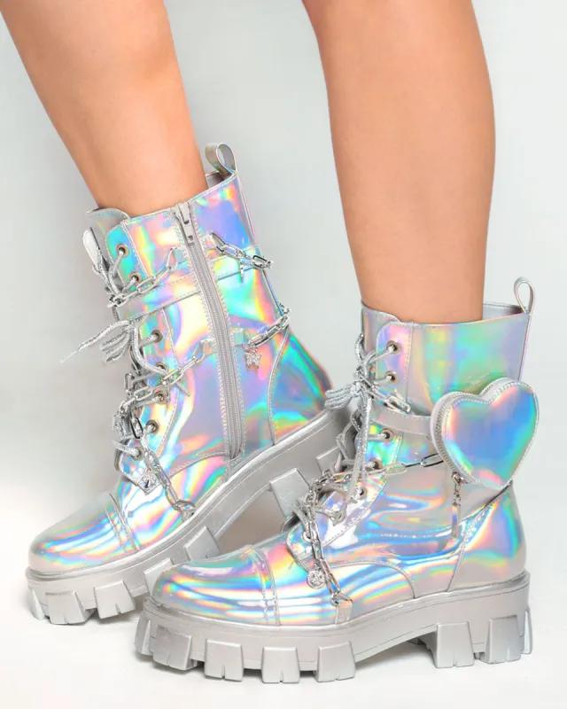 Dreamy Dazzle Holo Combat Boots With Charms & Heart Pocket sold by iHeartRaves