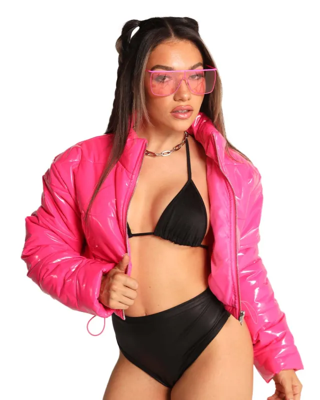 Unisex Power Puffer Cropped Jacket - Neon Pink sold by iHeartRaves