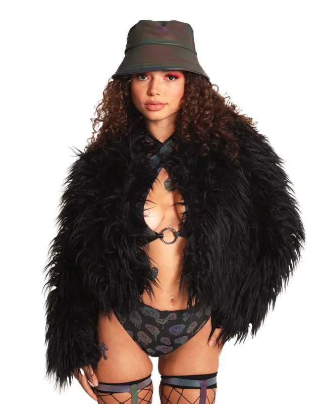 Finish Line Fur Jacket-Black sold by iHeartRaves