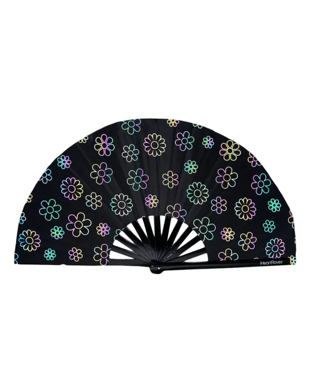 Rainbow Reflective Daisy Hand Fan sold by iHeartRaves