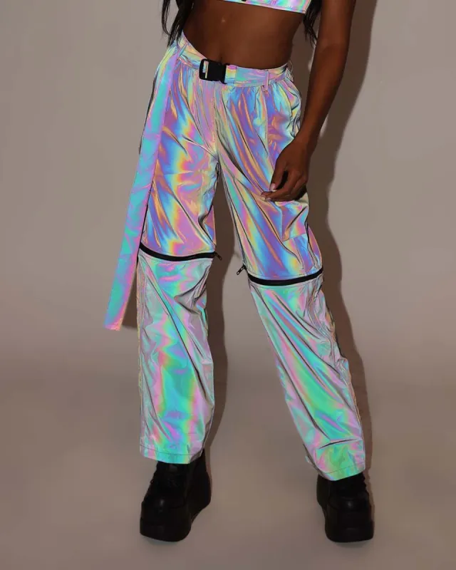 Unisex Time to Reflect Rainbow Reflective Wide Leg Pants sold by iHeartRaves