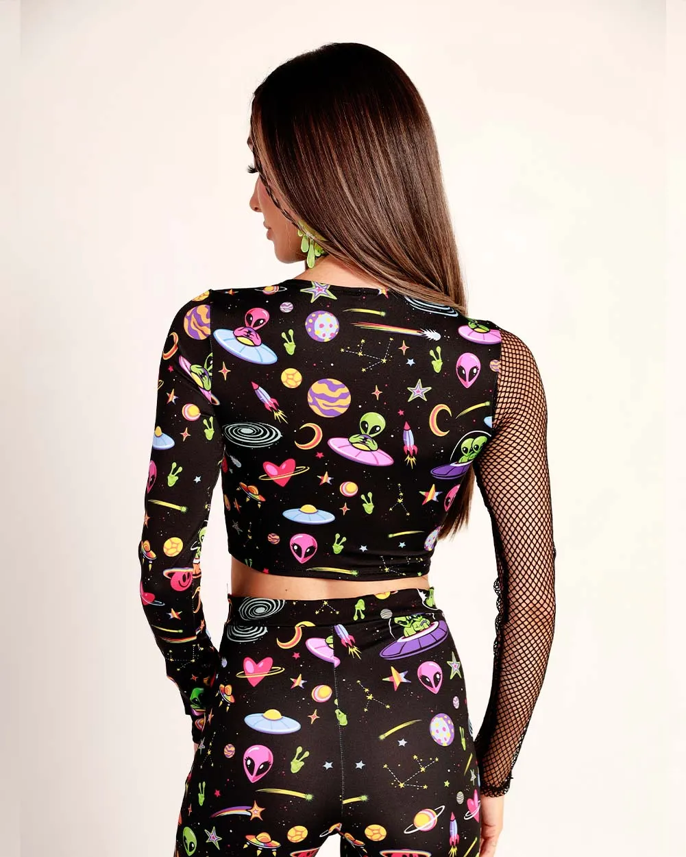 Silly in Space Long Sleeve Fishnet Crop Top sold by iHeartRaves product image thumbnail 2