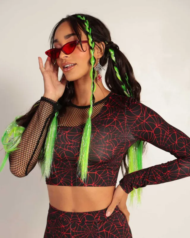 Venomous Vengeance Long Sleeve Fishnet Crop Top sold by iHeartRaves