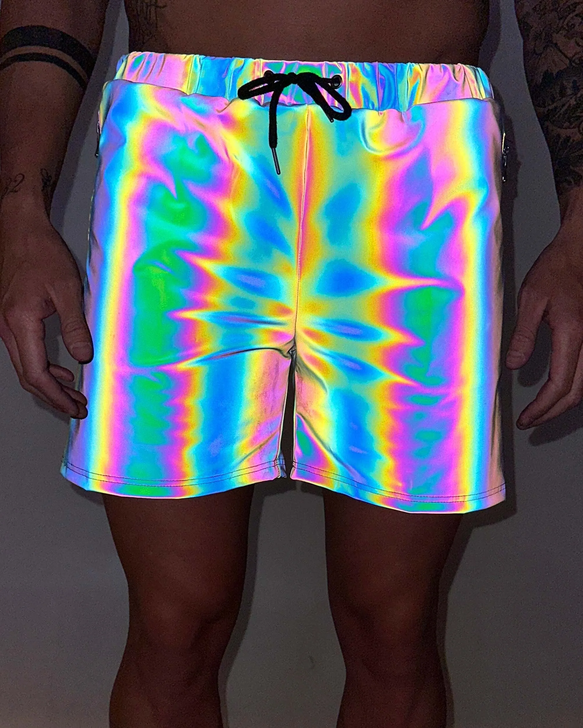 Rainbow Frequency Men's Reflective Shorts sold by iHeartRaves