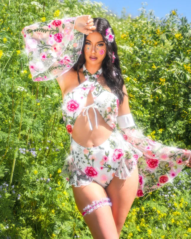 Forest Nymph Halter Lace Bodysuit Set - White sold by iHeartRaves