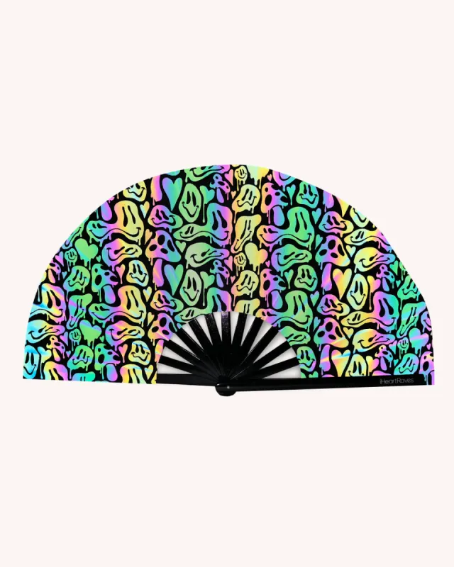 Spaced Out! Acid Smiley Rainbow Reflective Hand Fan sold by iHeartRaves