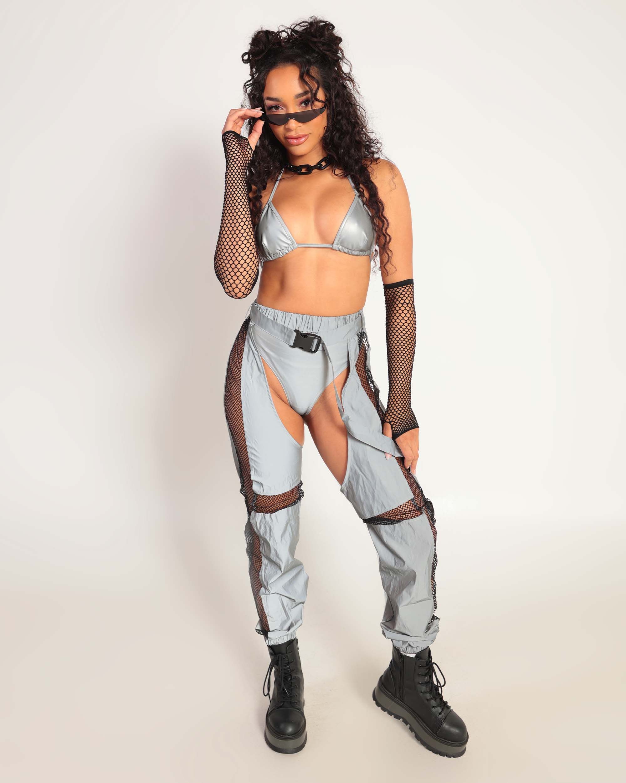 Sunburst Reflective Fishnet Panel Chaps sold by iHeartRaves product image thumbnail 4