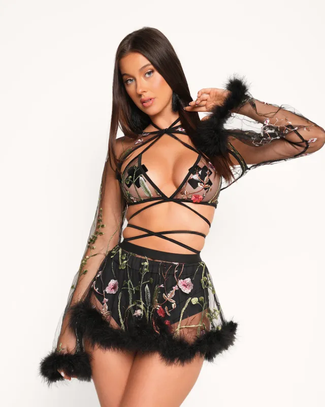 Lace Flowerfields Marabou Ultra Crop Top sold by iHeartRaves
