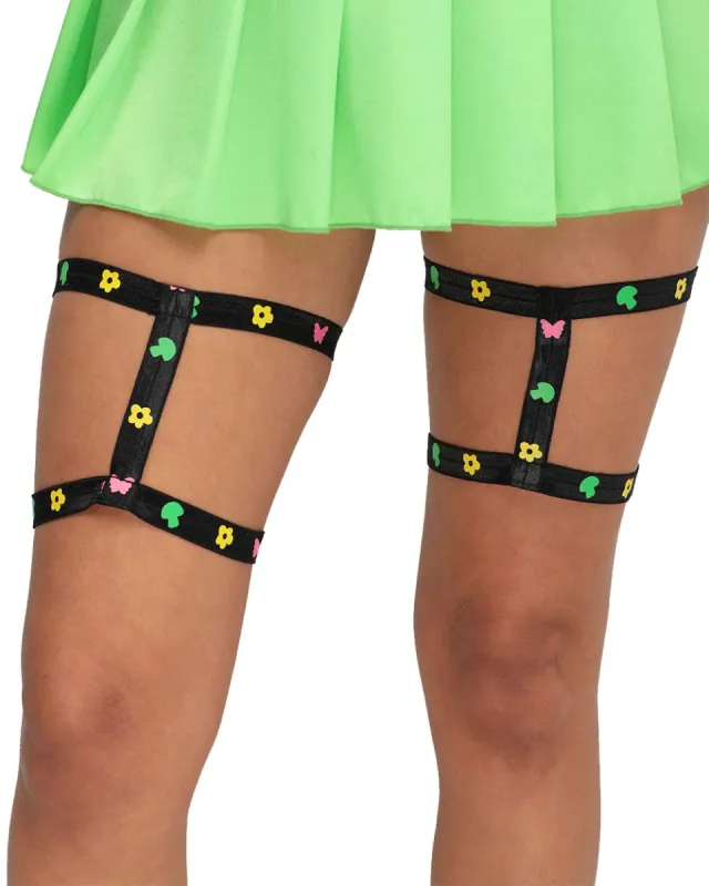 Trip on Shrooms UV Reactive Neon Pair Leg Garters sold by iHeartRaves